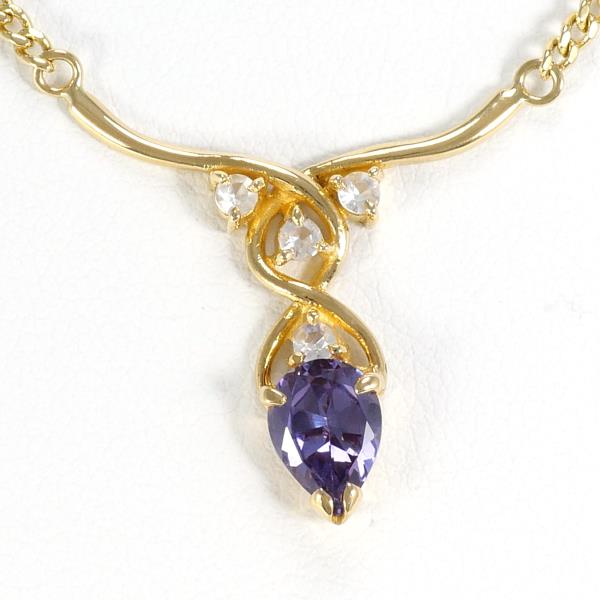 "18K YG Necklace with Synthetic Sapphire and White Topaz - Total Weight approx. 6.2g, Length approx. 44cm for Women"