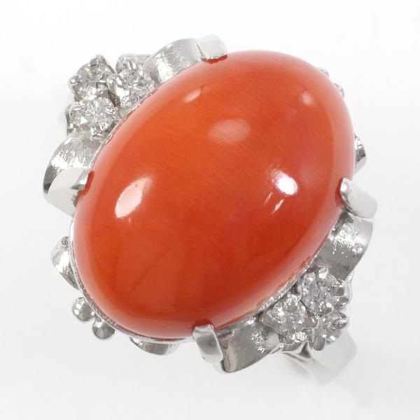 Pm900 Women's Ring with Coral and Diamond, Size 8, 6.6g Total Weight