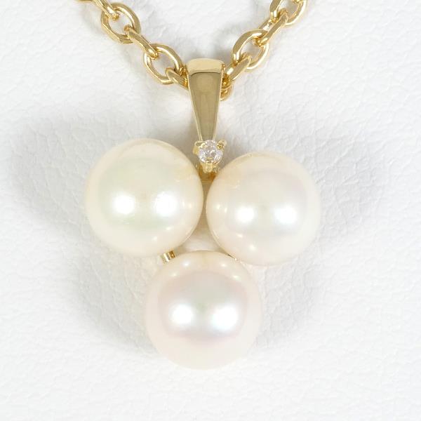 "3P Necklace with D0.01ct Diamond and Pearl in K18 Yellow Gold for Women"