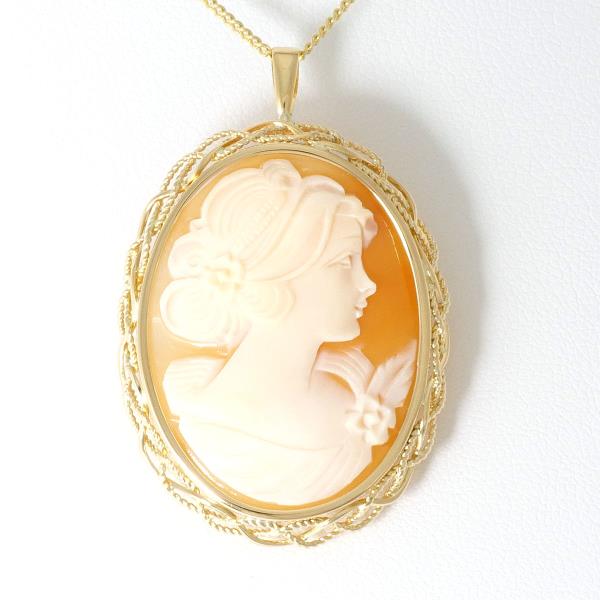 "Stunning Brooch Necklace in K18 Yellow Gold with Shell Cameo, Gold for Women"