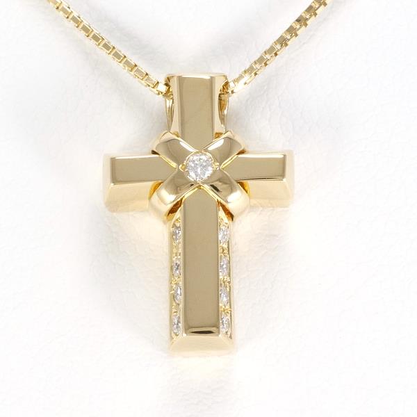 "Cross Motif Necklace with D0.10ct Diamond in K18 Yellow Gold for Women"