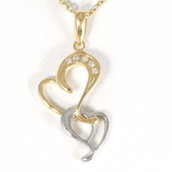 Platinum PT900/K18 Yellow Gold Diamond Necklace, 0.05 Carat, Approximate Weight 4.7g, Length Approx. 36 cm