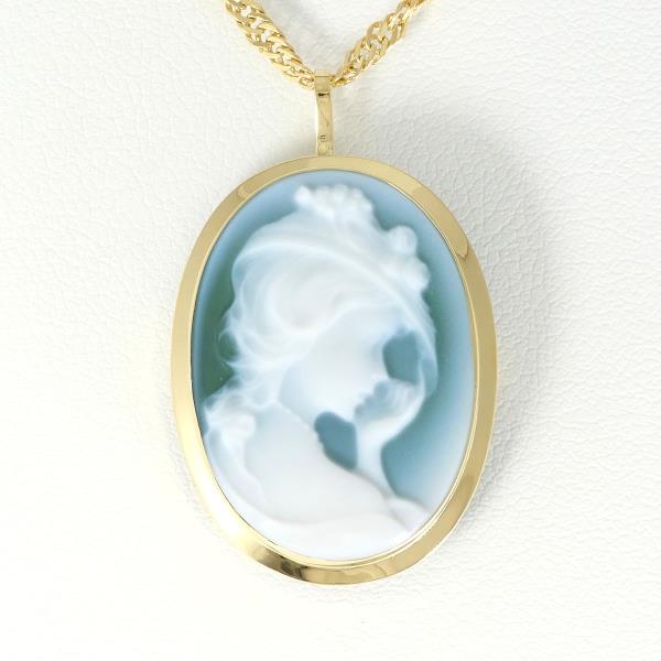 K18 Yellow Gold & Stone Cameo Necklace/Brooch – Total Weight Approx. 7.8g, Approx. 40cm, Gold, For Women