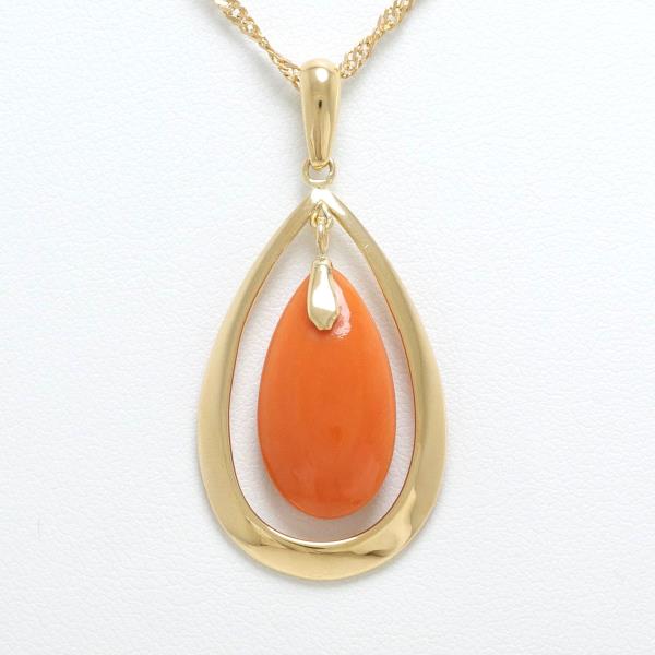 "Dewdrop Motif Necklace in K18 Yellow Gold with Coral, Gold for Women"