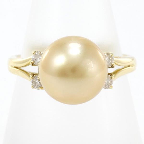 Gold Ring for Women, Designed with Approx 10mm 1P Pearl/D0.16ct Diamond in K18 Yellow Gold, Size 12