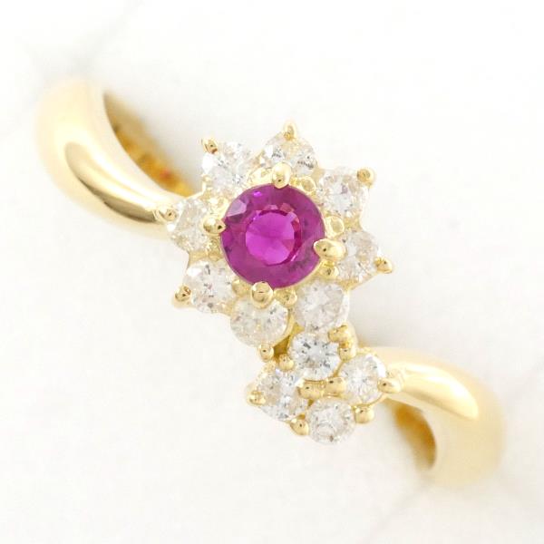 K18 18-Karat Yellow-Gold Ruby and Diamond Ring Size 16, 0.33ct Weight 2.9g (Pre-Owned)