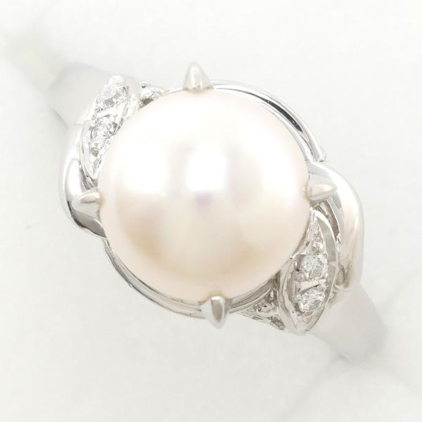Platinum PT900 Ring - Size 12 with 8.5mm Pearl and 0.038ct Diamond, Approximate weight 5.4g- Ladies Silver Jewelry