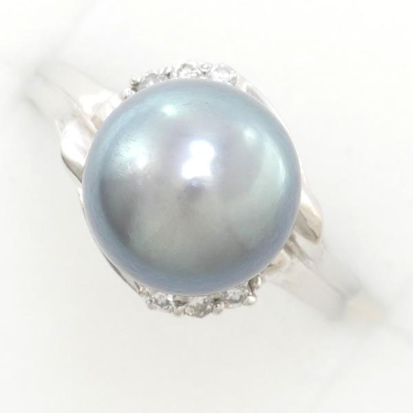 Platinum PT900 Ring - Size 13 with 10mm Pearl and 0.08ct Diamond, Approximate weight 4.8g - Ladies Silver Jewelry
