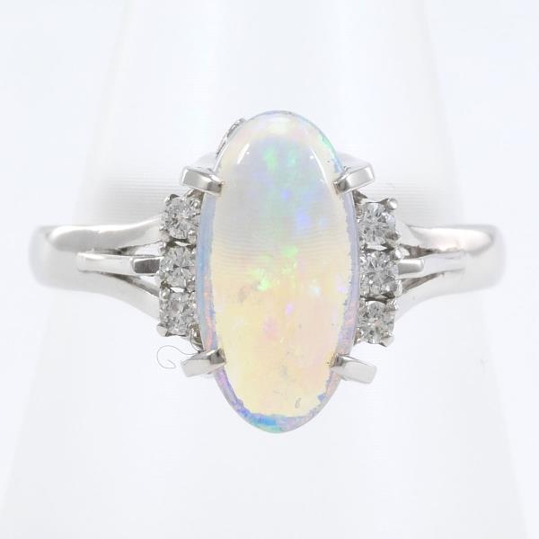 Silver Ring for Women Adorned with OP0.88ct, D0.10ct Diamond, Designed in Platinum PT900/Opal, Size 13