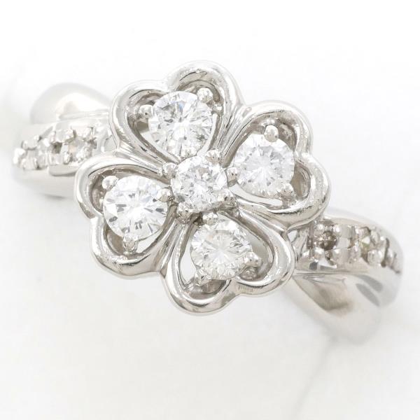 Ladies' Four-leaf Clover PT900 Platinum Ring with 0.50ct Diamond, Size 12, Weight 5.3g