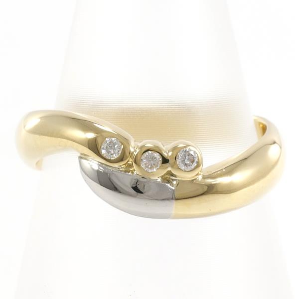 PT900 Platinum Ring with K18YG Gold, Ring Size 10, 0.06 Diamond, Approximate Weight 3.4g
