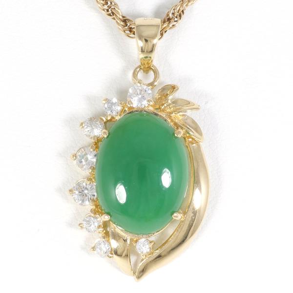 10K Yellow Gold Chrysoprase & Zirconia Necklace for Women, Approximately 45cm