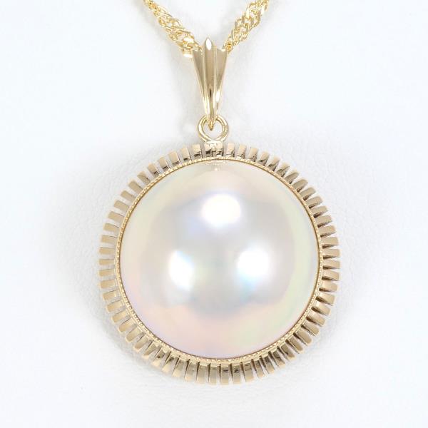 K18 Yellow Gold Necklace with Mobe Pearls, Total Weight Approximately 10.5g, Size Approximately 45cm, For Women