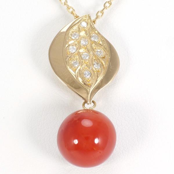 18K Yellow Gold Coral Necklace, 5.6g Total Weight, approx 40cm, Women's Jewelry