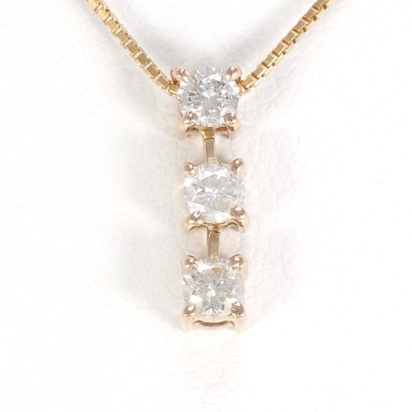[LuxUness]  K18 Pink Gold Necklace with 0.30ct Diamond, Total Weight Approximately 2.4g, Around 45cm in Excellent condition