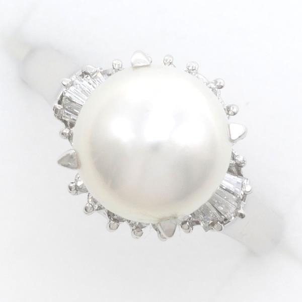 1P Ring with Approximately 9mm Pearl & D0.28ct Diamond, Platinum PT900 - White, Size 12 for women - Preowned