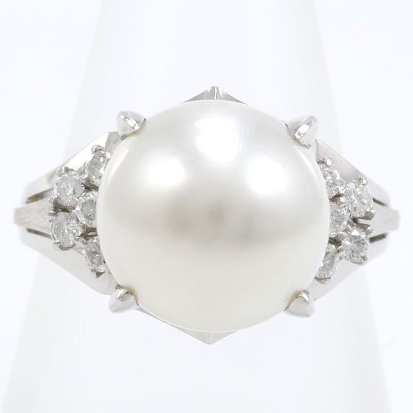 Platinum PT900 Ladies' Ring with Pearl (Approximately 11mm) and Diamond 0.22 Carat; Size 12; Total Weight about 8.8g