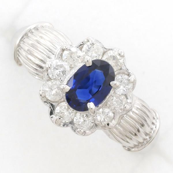 Designer Ring with S0.43ct & D0.38ct Gemstones, Platinum PT900/Sapphire/Diamond - Silver, Size 8 for women - Preowned