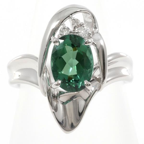 "PT900 Platinum Ring with 1.46ct Green Tourmaline and 0.06ct Diamond Size 12.5 - Total Weight approx. 8.2g for Women"