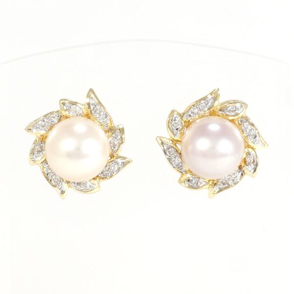 K18 Yellow/White Gold Pearl & Diamond Earrings, 4.3g Total Weight - Women's Preloved