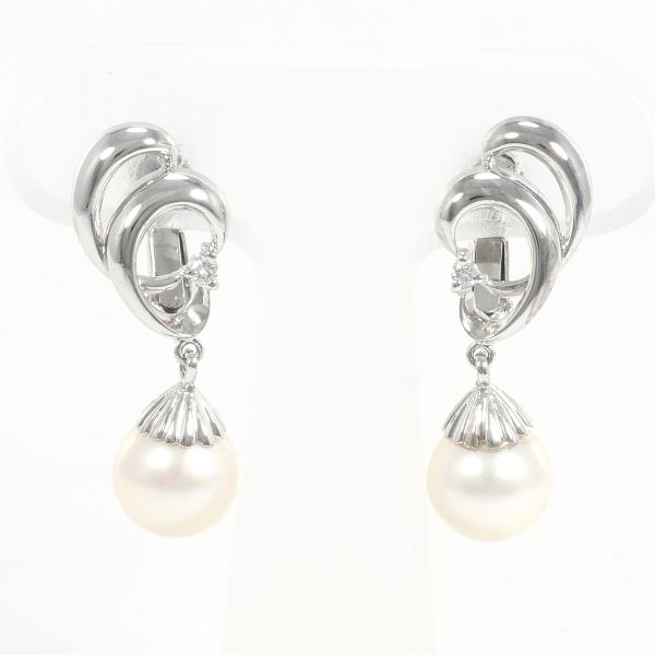 [LuxUness]  14K White Gold & Pearl Earrings with 0.03ct Diamonds, Total Weight Approximately 5.3g in Excellent condition