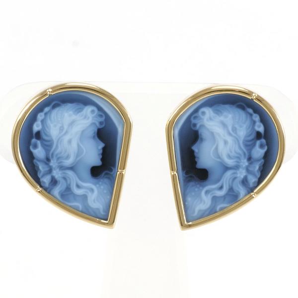K18 Yellow Gold & Stone Cameo Women's Earrings, Blue - Preowned