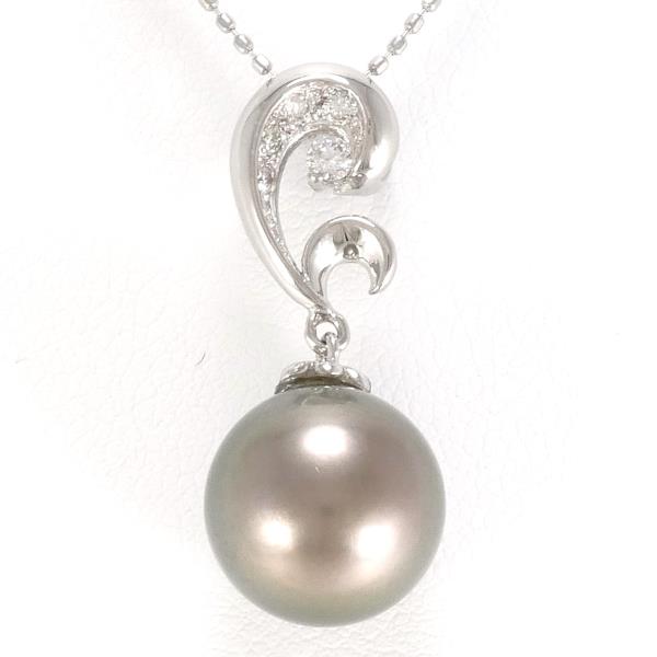 K18 White Gold Necklace with Pearl & Diamond (0.10ct) Approximately 40cm, total weight approximately 4.5g - Ladies' Silver Jewelry
