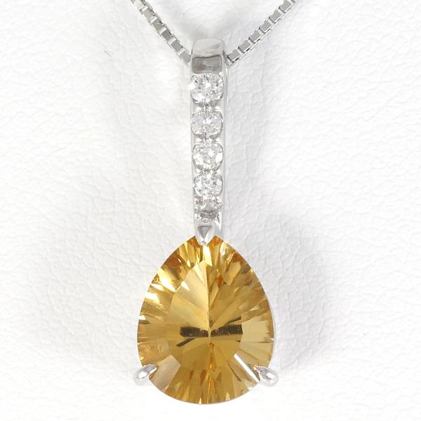 K18 White Gold Citrine and Diamond Necklace, Citrine 2.04 Carat, Diamond 0.09 Carat, Approximate Weight 3.8g, Length Approx. 44 cm