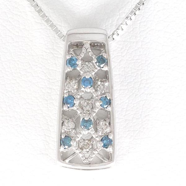 Ladies' 18K White Gold Necklace with 0.32ct Blue Diamond, Weight 4.0g - Pre-owned Jewelry