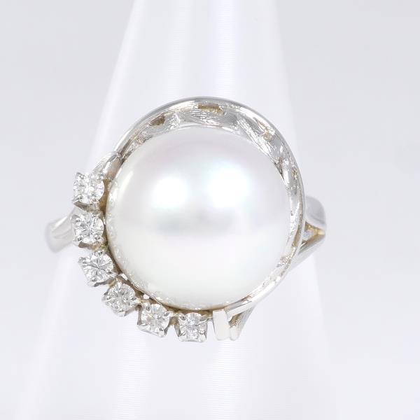 Platinum PT900 Ring with Approximate 11mm Pearl and 0.14 Carat Diamond, Weight Approximately 10.0g for Women