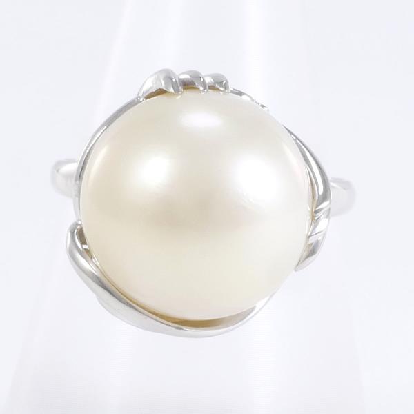 Ladies Platinum Ring (Size 16) with Pearl Approx 14mm in PT900 Platinum, Total Weight Approx 10.9g, Silver, Used