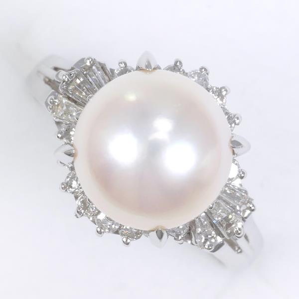 Platinum PT900 Ring with Pearl (Approximately 9mm) & Diamond (Size 8, 0.33ct), total weight approximately 5.7g - Ladies' Silver Jewelry