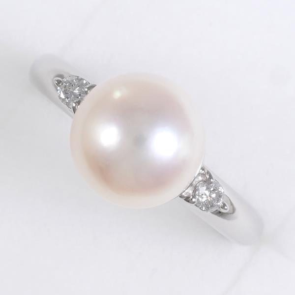Platinum PT900 Ring Featuring Pearl (Approximately 9mm) & Diamond (Size 11, 0.08ct), with a total weight of approximately 6.8g - Ladies' Silver Jewelry