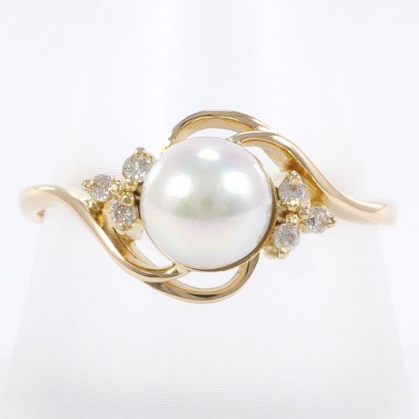 Pearl Diamond Ring - K18 Yellow Gold, Pearl approx. 7mm, Diamond, Size 19, Total Weight approx. 3.8g