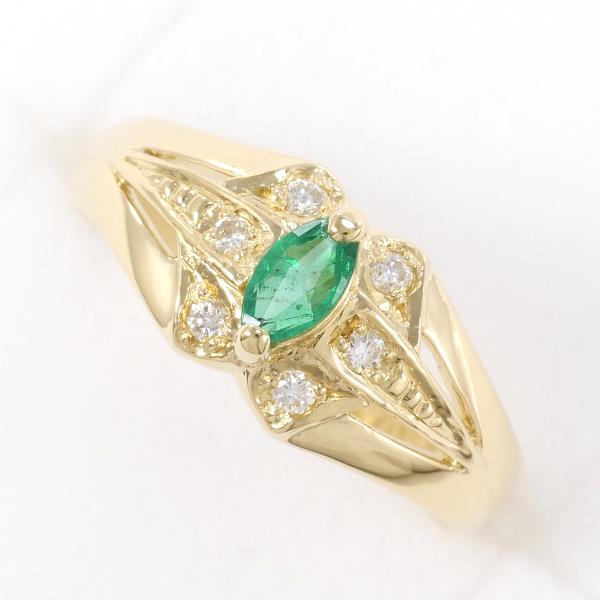 Ladies' 18k Yellow Gold Ring with 0.18ct Emerald & 0.07ct Diamond, Size 9, Total Weight 3.0g