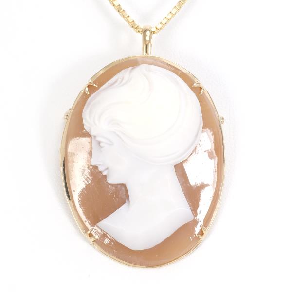 K18 Yellow Gold Necklace/Brooch with Shell Cameo, Approximately 40cm, Weighs Approximately 10.8g