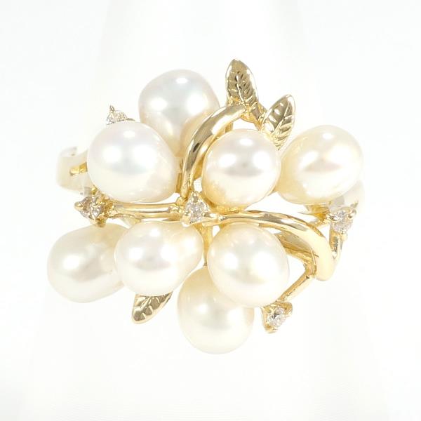 18ct Yellow Gold Ring with Pearl and Diamond, Diamond 0.04ct, Pearl Approx. 4mm, Ring Size 9, Total Weight Approx. 3.6g