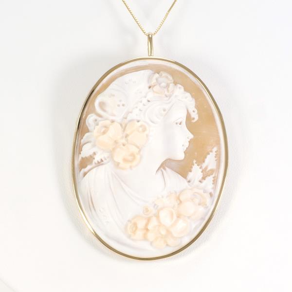 K18 Yellow Gold & Shell Cameo Necklace/Brooch - Length Approximately 44cm, Weight 15.9g