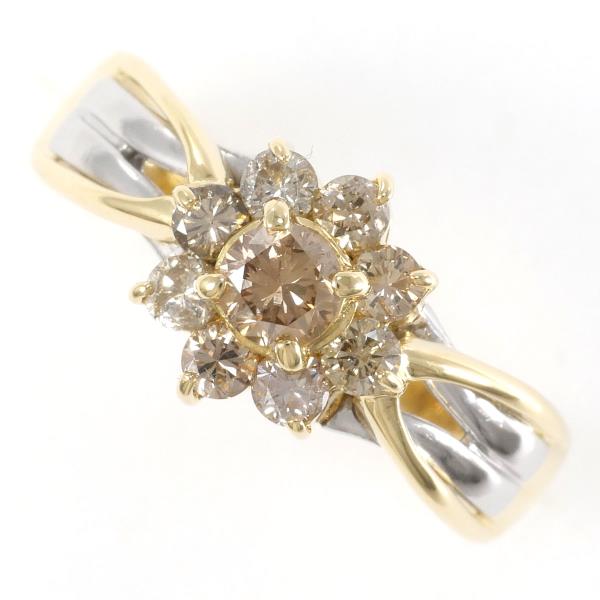 Platinum PT900/K18 Yellow Gold Ring with Brown Diamond, 0.50ct, Ring Size 10.5, Total Weight Approx. 2.9g