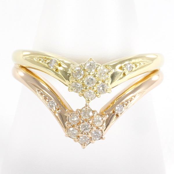 K18 Yellow and Pink Gold Ring Adorned with 0.22ct Diamond for Women, Size 12, Gold