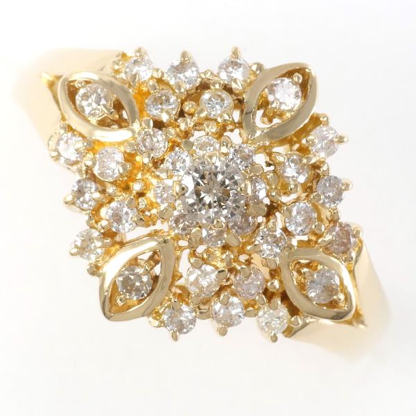 Ladies' 9 Size 18K Yellow Gold Ring with Diamond & 0.30 Carat Brown Diamond, Weight Approximately 3.0g