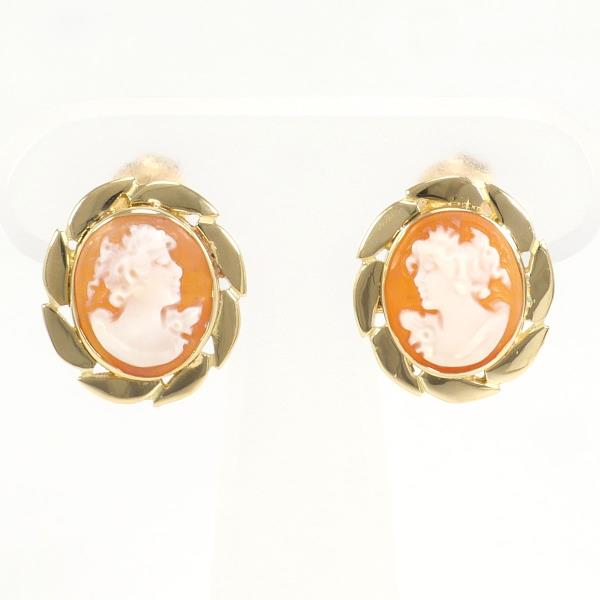 Ladies' Yellow Gold 18K Shell Cameo Earrings, Weight Approximately 4.4g