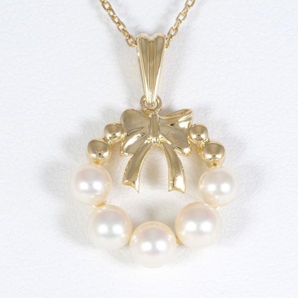 18k Yellow Gold Pearl Necklace, Approximately 40cm in Length, Weight Approximately 3.6g for Ladies