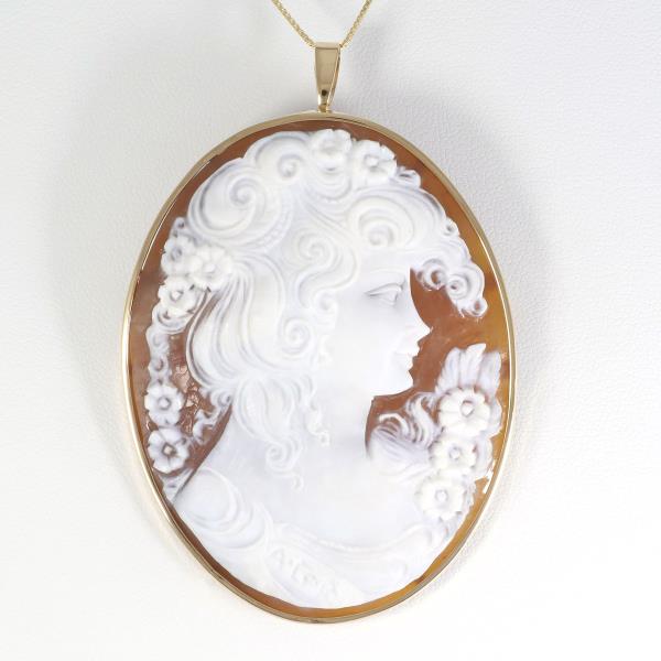 K18 Yellow Gold & Shell Cameo Necklace/Brooch for Women, Total Weight