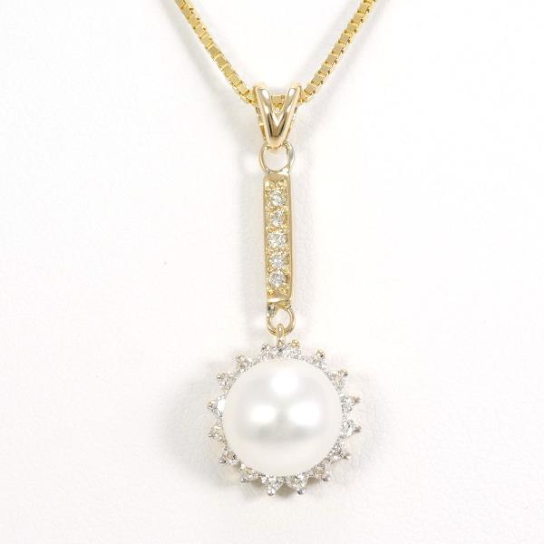 K14 Yellow Gold Pearl & Diamond Necklace for Women, Total Weight