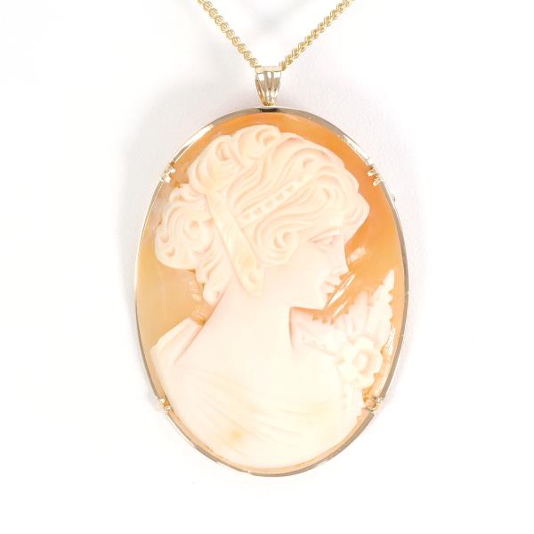 K18 18K Yellow Gold Necklace/Brooch with Shell Cameo, Total Weight approx. 12.1g, Length approx. 41cm, Ladies Gold Jewelry (Pre-owned)