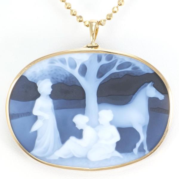 Ladies' Necklace in K18 Yellow Gold featuring Natural Blue Chalcedony