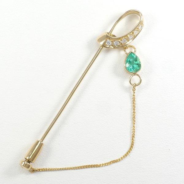 K18 Yellow Gold Emerald and Diamond Brooch, 0.37ct Emerald, 0.15ct Diamond, Total weight approximately 3.3g