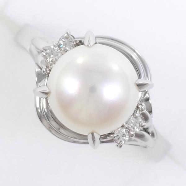 PT900 Platinum Ring with Pearl approx 8mm & Diamond 0.06ct, Ring size 12.5, Total Weight approx 4.5g, Women's Silver