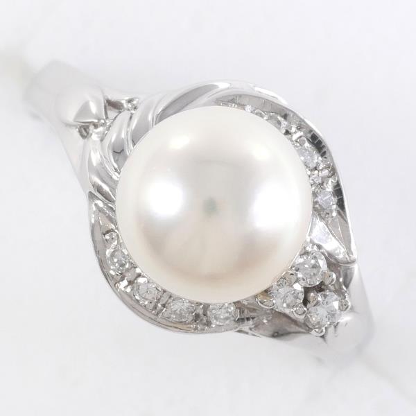 PT900 Platinum Ring with Approx 8mm Pearl, 0.10ct Diamond, and Total Weight of 6.1g - Size 13 for Women